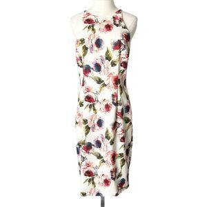 Black Halo Alexandria Floral Print Sheath Midi Dress White Size 12